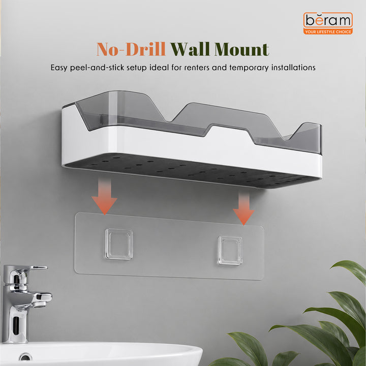 Beram Bathroom Storage Rack One-Layer Corner Shelf Organizer Waterproof Wall-Mounted Caddy for Toiletries Strong Adhesive Mount  Easy Clean  Minimalist Space Saver Bathroom Accessories