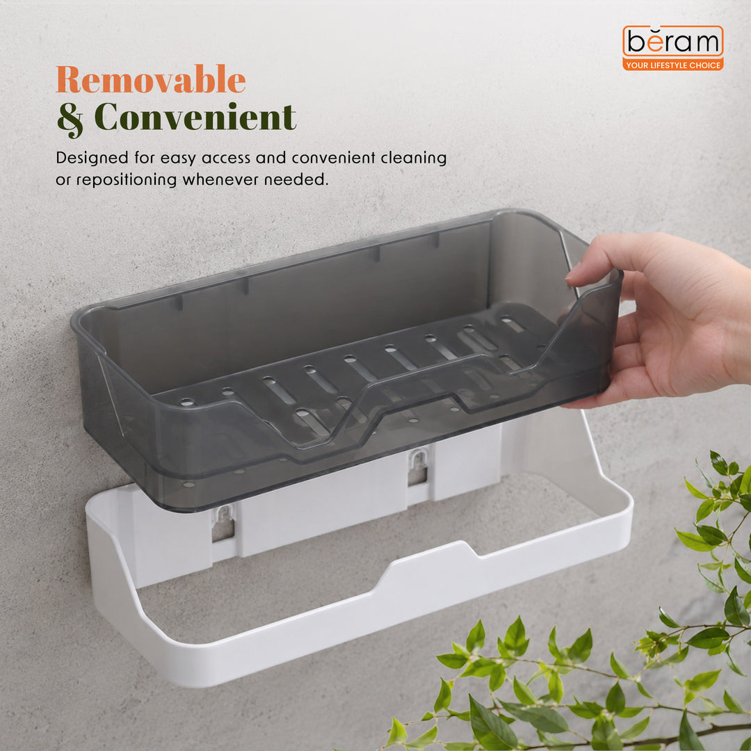 Beram Bathroom Storage Rack One-Layer Corner Shelf Organizer Waterproof Wall-Mounted Caddy for Toiletries Strong Adhesive Mount  Easy Clean  Minimalist Space Saver Bathroom Accessories