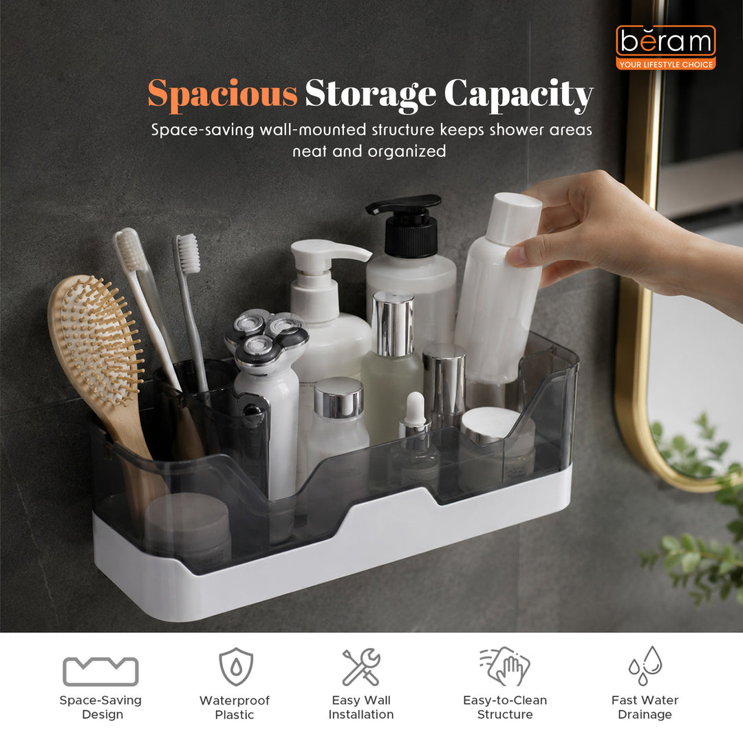 Beram Bathroom Storage Rack One-Layer Corner Shelf Organizer Waterproof Wall-Mounted Caddy for Toiletries Strong Adhesive Mount  Easy Clean  Minimalist Space Saver Bathroom Accessories