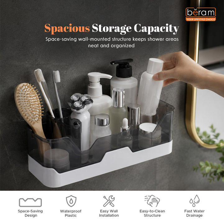 Beram Bathroom Storage Rack One-Layer Corner Shelf Organizer Waterproof Wall-Mounted Caddy for Toiletries Strong Adhesive Mount  Easy Clean  Minimalist Space Saver Bathroom Accessories