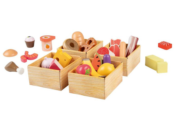Playtive 29-Piece Wooden Food Set for Kids – Pretend Play Grocery Toy  Includes Fruits, Vegetables, Meat & Bakeries – Inspired Educational Toy for Toddlers, Durable & Safe Wood – Ages 2+