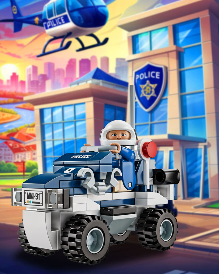 Playtive Clippys Police Quadbike Building Set – 79-Piece Construction Kit with Police Officer Minifigure, Compatible with Major Brick Brands, TÜV Rheinland Certified, Ages 5+, Encourages Creative Play and Motor Skills Development