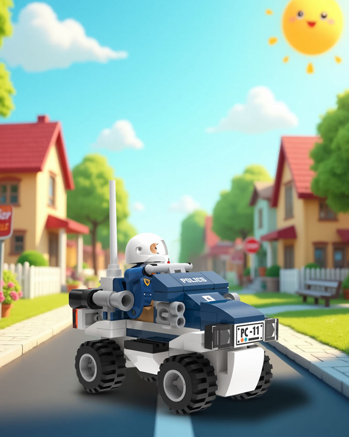 Playtive Clippys Police Quadbike Building Set – 79-Piece Construction Kit with Police Officer Minifigure, Compatible with Major Brick Brands, TÜV Rheinland Certified, Ages 5+, Encourages Creative Play and Motor Skills Development