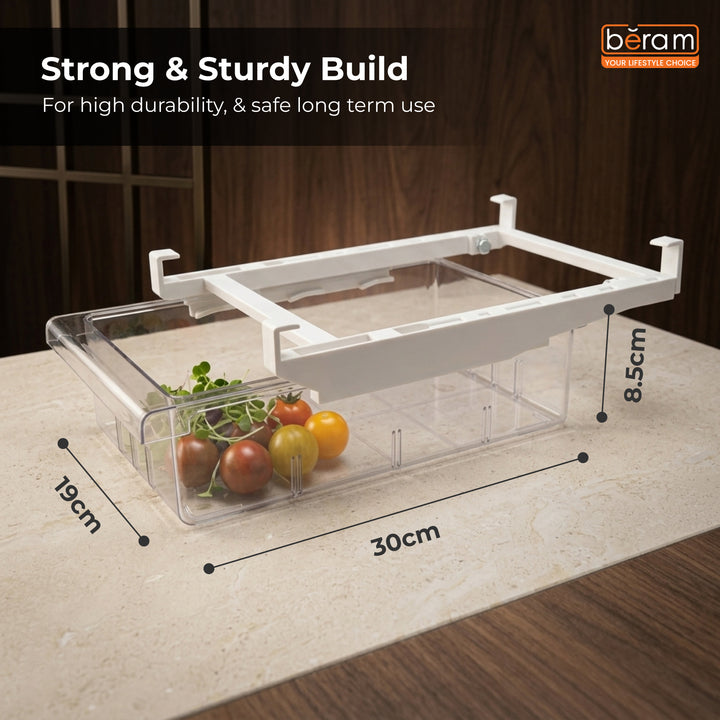 Beram Pull-Out Refrigerator Drawer Extendable Organizer Box Rectangular Fridge Under Shelf Organizer Bin PET ABS Iron Sliding Storage Box for Cheese Deli Meat Drinks Fruits & Vegetables