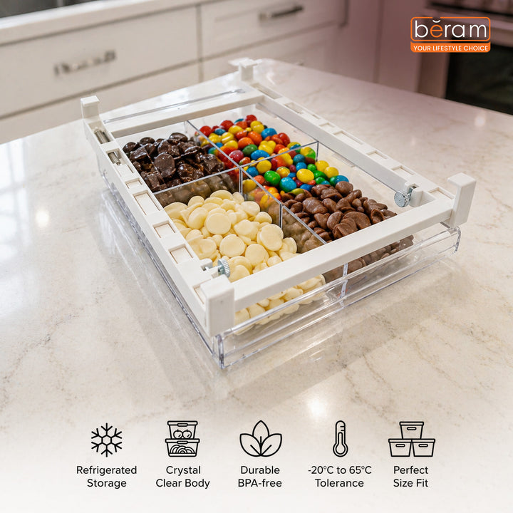Beram Pull-Out Refrigerator Drawer Extendable Organizer Box Rectangular Fridge Under Shelf Organizer Bin PET ABS Iron Sliding Storage Box for Cheese Deli Meat Drinks Fruits & Vegetables
