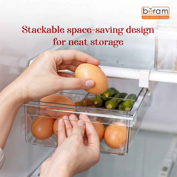 Beram Pull-Out Refrigerator Drawer Extendable Organizer Box Rectangular Fridge Under Shelf Organizer Bin PET ABS Iron Sliding Storage Box for Cheese Deli Meat Drinks Fruits & Vegetables