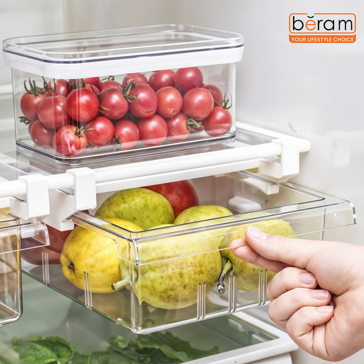 Beram Pull-Out Refrigerator Drawer Extendable Organizer Box Rectangular Fridge Under Shelf Organizer Bin PET ABS Iron Sliding Storage Box for Cheese Deli Meat Drinks Fruits & Vegetables