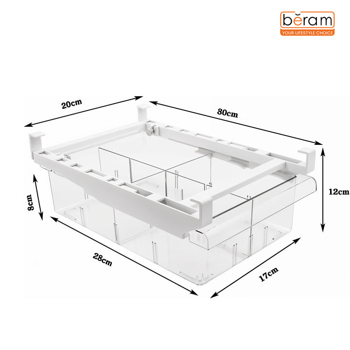 Beram Pull-Out Refrigerator Drawer Extendable Organizer Box Rectangular Fridge Under Shelf Organizer Bin PET ABS Iron Sliding Storage Box for Cheese Deli Meat Drinks Fruits & Vegetables