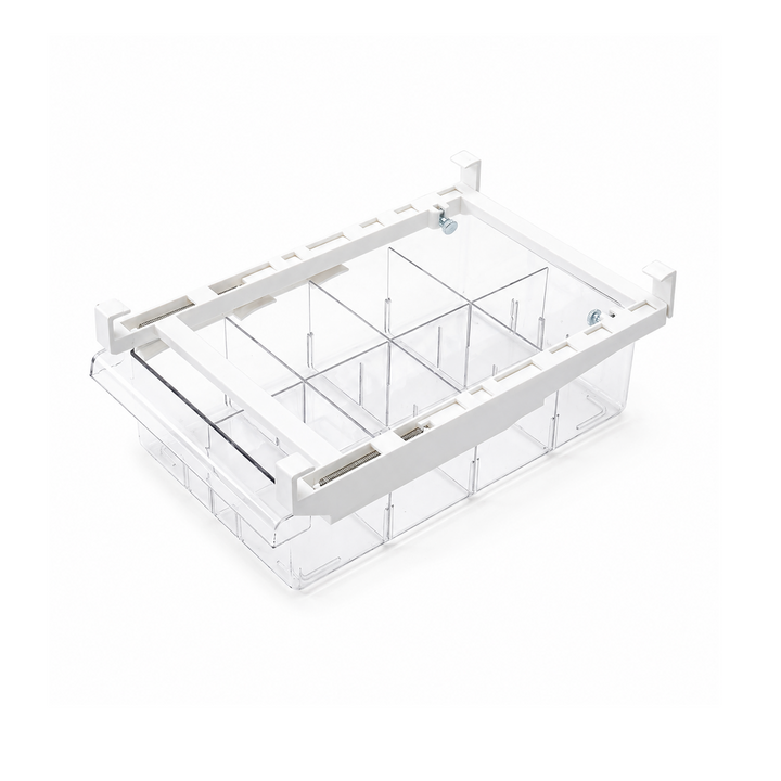Beram Pull-Out Refrigerator Drawer Extendable Organizer Box Rectangular Fridge Under Shelf Organizer Bin PET ABS Iron Sliding Storage Box for Cheese Deli Meat Drinks Fruits & Vegetables