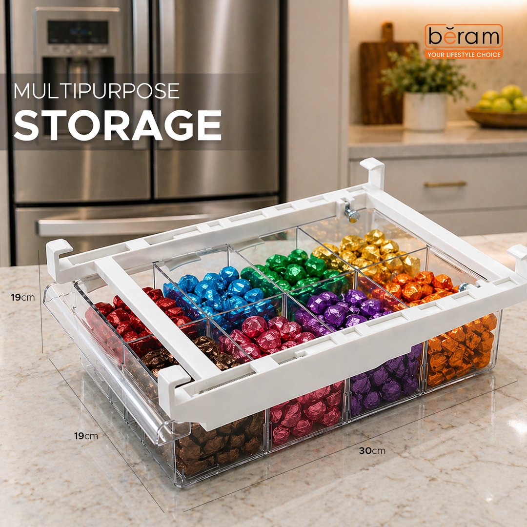 Beram Pull-Out Refrigerator Drawer Extendable Organizer Box Rectangular Fridge Under Shelf Organizer Bin PET ABS Iron Sliding Storage Box for Cheese Deli Meat Drinks Fruits & Vegetables