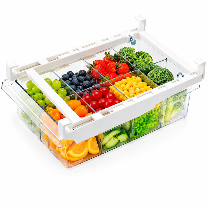 Beram Pull-Out Refrigerator Drawer Extendable Organizer Box Rectangular Fridge Under Shelf Organizer Bin PET ABS Iron Sliding Storage Box for Cheese Deli Meat Drinks Fruits & Vegetables