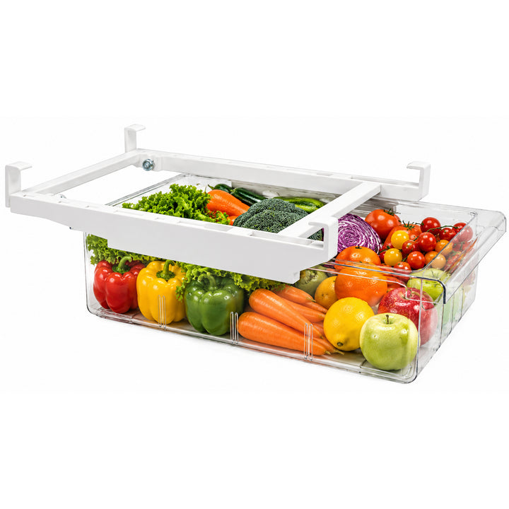 Beram Pull-Out Refrigerator Drawer Extendable Organizer Box Rectangular Fridge Under Shelf Organizer Bin PET ABS Iron Sliding Storage Box for Cheese Deli Meat Drinks Fruits & Vegetables