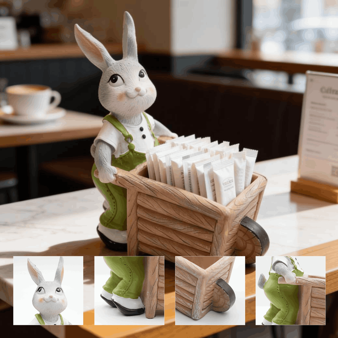 Little Gardener Set Rabbit Bunny Puppy Planter Polyresin Decorative Flower Pot Cute Animal Succulent Planter Cart Design Indoor Outdoor Garden Table Home Office Decor Propagator Kit Gift Set