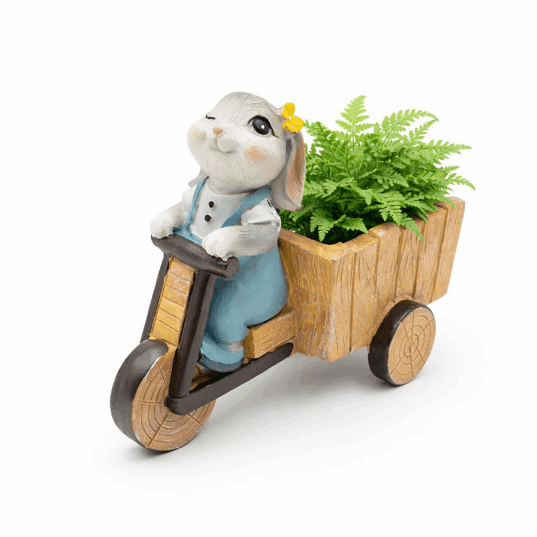 Little Gardener Set Rabbit Bunny Puppy Planter Polyresin Decorative Flower Pot Cute Animal Succulent Planter Cart Design Indoor Outdoor Garden Table Home Office Decor Propagator Kit Gift Set