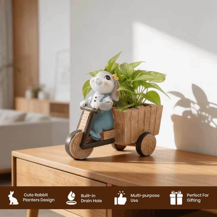 Little Gardener Set Rabbit Bunny Puppy Planter Polyresin Decorative Flower Pot Cute Animal Succulent Planter Cart Design Indoor Outdoor Garden Table Home Office Decor Propagator Kit Gift Set