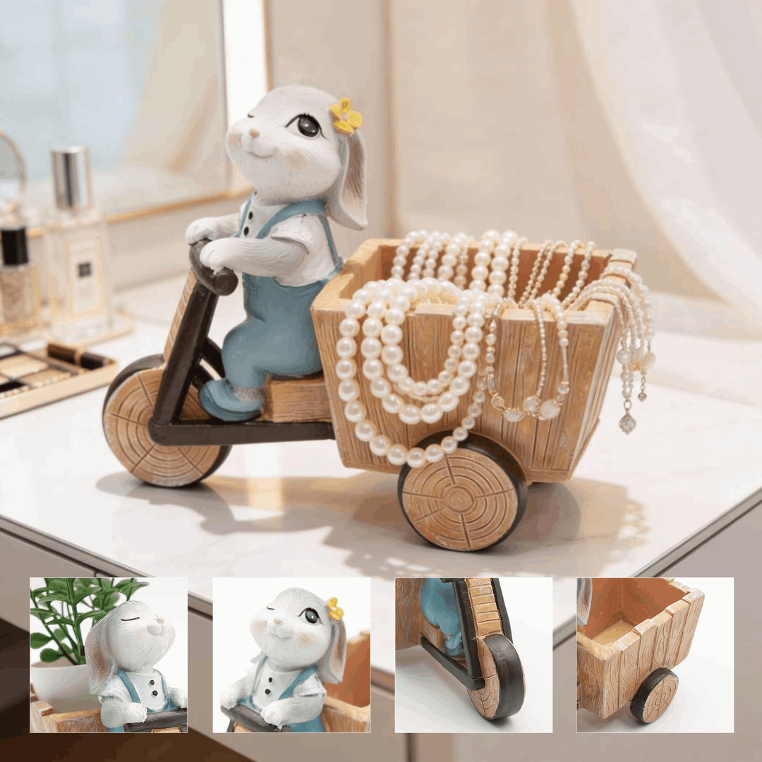 Little Gardener Set Rabbit Bunny Puppy Planter Polyresin Decorative Flower Pot Cute Animal Succulent Planter Cart Design Indoor Outdoor Garden Table Home Office Decor Propagator Kit Gift Set