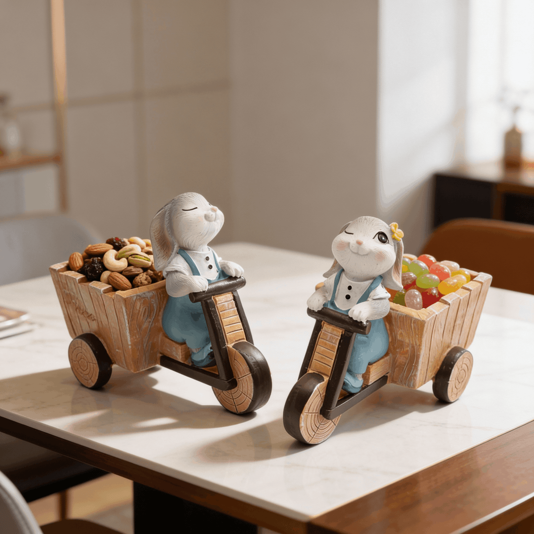 Little Gardener Set Rabbit Bunny Puppy Planter Polyresin Decorative Flower Pot Cute Animal Succulent Planter Cart Design Indoor Outdoor Garden Table Home Office Decor Propagator Kit Gift Set