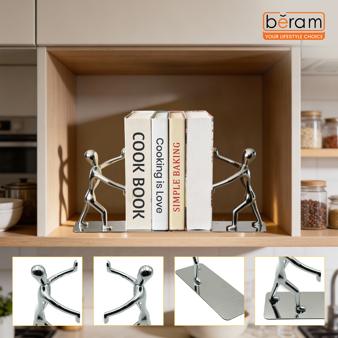 BERAM Bookends Set of 2 Heavy Metal Book Ends Modern Human Figurine Design Anti Slip Sturdy Book Holder for Home Office and Library Decor Bookshelf Organizer