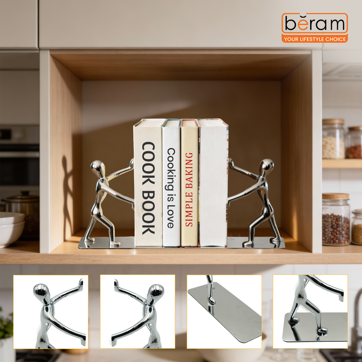 BERAM Bookends Set of 2 Heavy Metal Book Ends Modern Human Figurine Design Anti Slip Sturdy Book Holder for Home Office and Library Decor Bookshelf Organizer