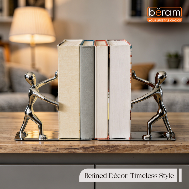 BERAM Bookends Set of 2 Heavy Metal Book Ends Modern Human Figurine Design Anti Slip Sturdy Book Holder for Home Office and Library Decor Bookshelf Organizer