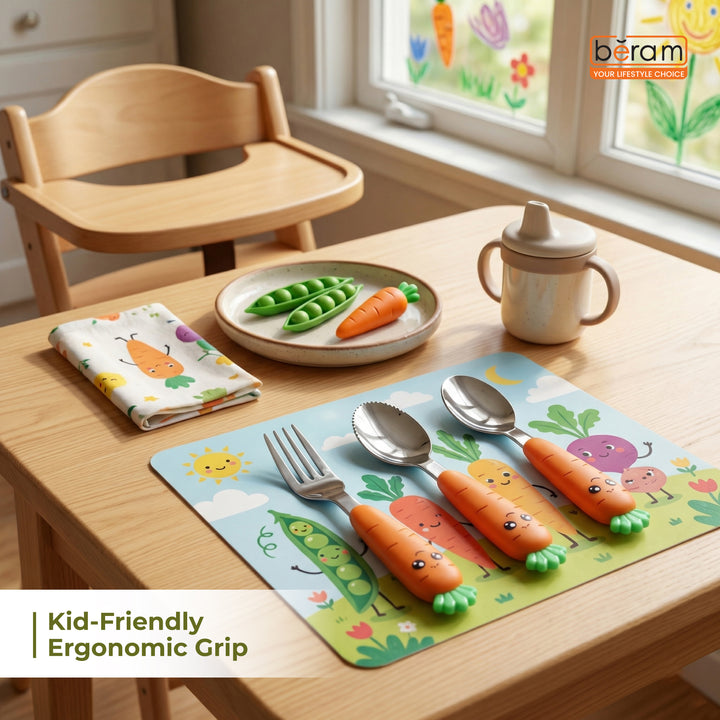 BERAM Rabbit Rapier Children’s Cutlery Set  Carrot Design Handles, Stainless Steel Flatware, 18/10 Grade Stainless Steel Kitchen Set, Compact Size Tableware Set for Toddlers