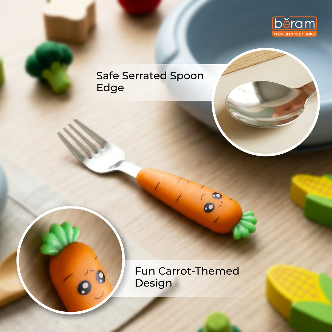 BERAM Rabbit Rapier Children’s Cutlery Set  Carrot Design Handles, Stainless Steel Flatware, 18/10 Grade Stainless Steel Kitchen Set, Compact Size Tableware Set for Toddlers