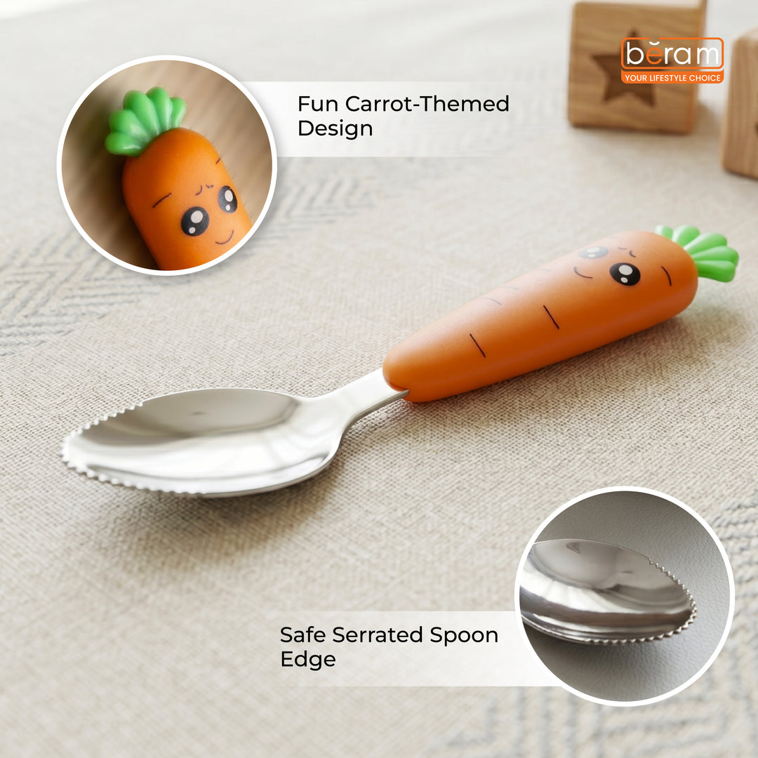 BERAM Rabbit Rapier Children’s Cutlery Set – 18/10 Stainless Steel Flatware with Cute Carrot Design Handles – Compact Size Tableware Set for Toddlers and Kids