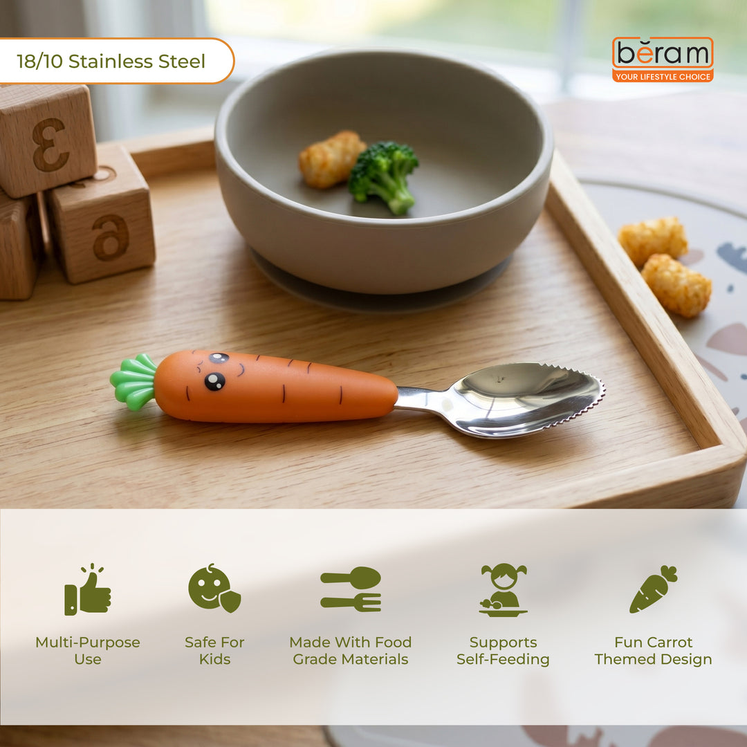 BERAM Rabbit Rapier Children’s Cutlery Set – 18/10 Stainless Steel Flatware with Cute Carrot Design Handles – Compact Size Tableware Set for Toddlers and Kids