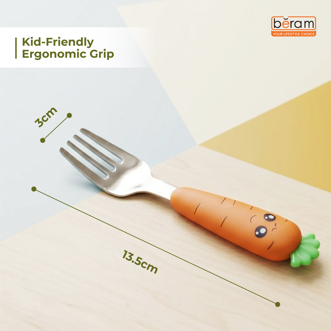 BERAM Rabbit Rapier Children’s Cutlery Set – 18/10 Stainless Steel Flatware with Cute Carrot Design Handles – Compact Size Tableware Set for Toddlers and Kids