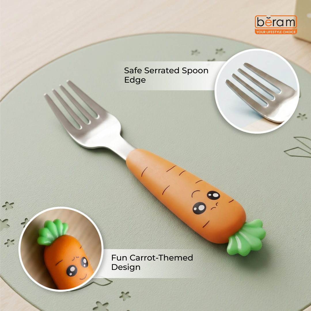 BERAM Rabbit Rapier Children’s Cutlery Set – 18/10 Stainless Steel Flatware with Cute Carrot Design Handles – Compact Size Tableware Set for Toddlers and Kids