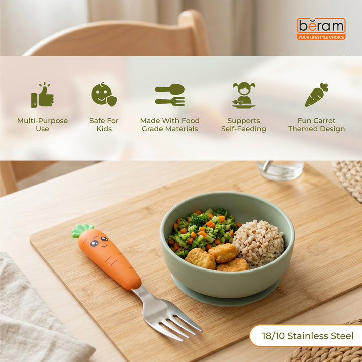 BERAM Rabbit Rapier Children’s Cutlery Set – 18/10 Stainless Steel Flatware with Cute Carrot Design Handles – Compact Size Tableware Set for Toddlers and Kids