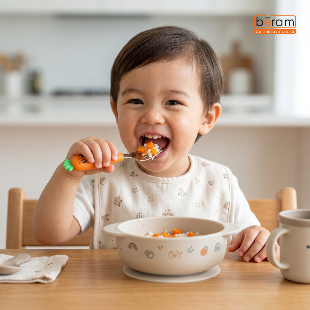 BERAM Rabbit Rapier Children’s Cutlery Set – 18/10 Stainless Steel Flatware with Cute Carrot Design Handles – Compact Size Tableware Set for Toddlers and Kids
