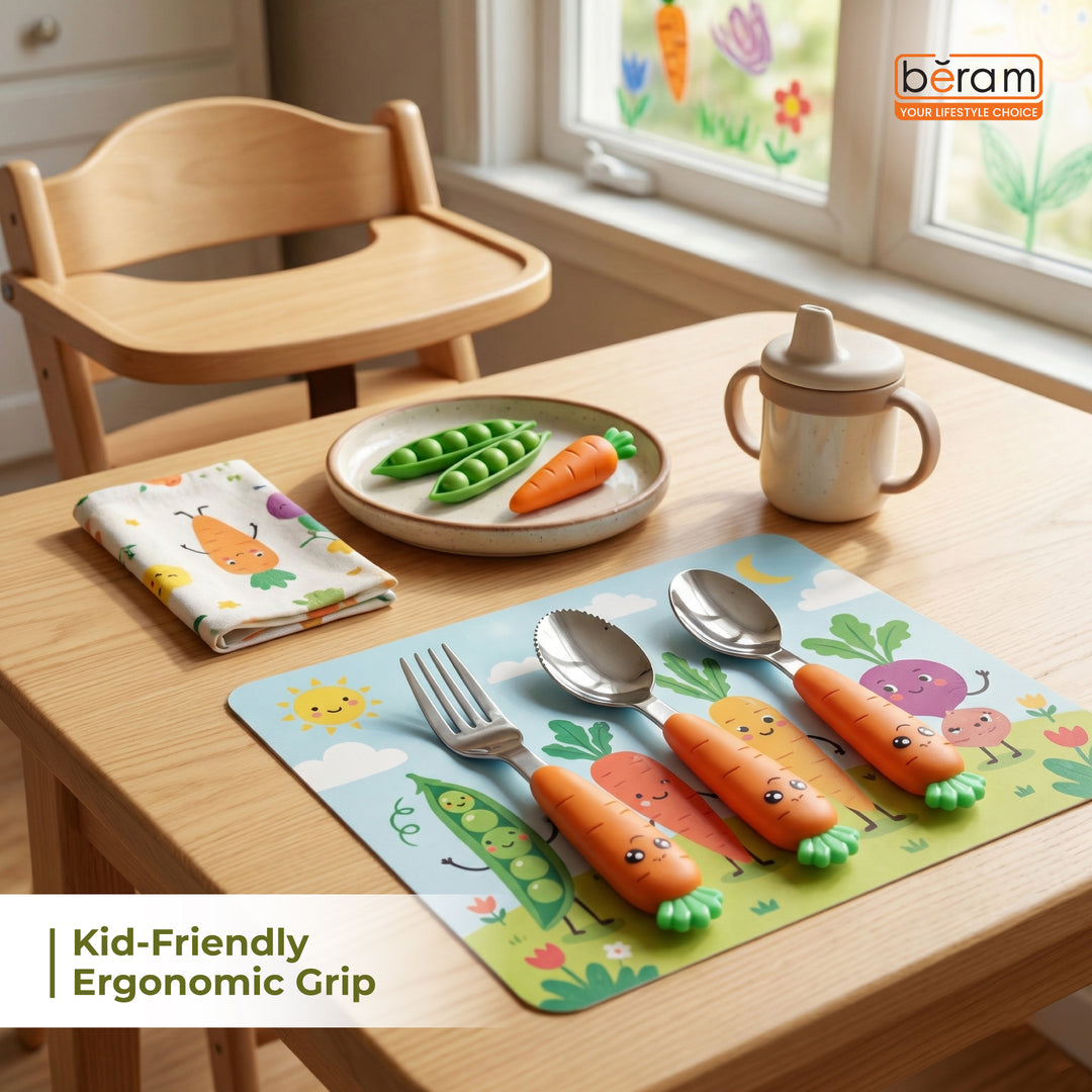 BERAM Rabbit Rapier Children’s Cutlery Set  Carrot Design Handles, Stainless Steel Flatware, 18/10 Grade Stainless Steel Kitchen Set, Compact Size Tableware Set for Toddlers
