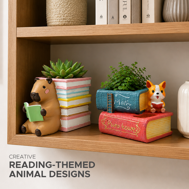 Reading 2Pcs Set Pig and Puppy Design Flower Pot Polyresin Decorative Planter for Succulents Mini Plants Indoor Outdoor Home Office Desk Décor Pen Pencil Holder Propagator Kit