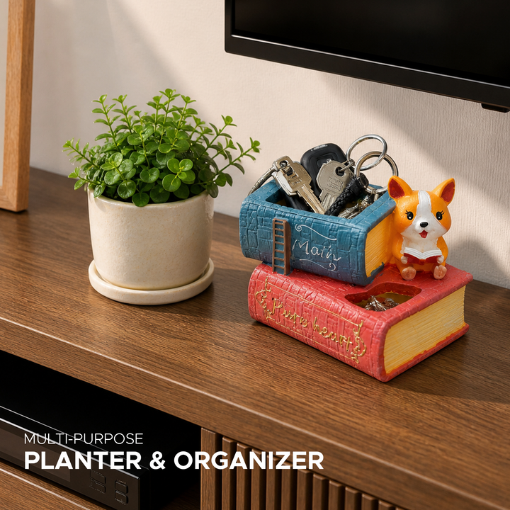 Reading 2Pcs Set Pig and Puppy Design Flower Pot Polyresin Decorative Planter for Succulents Mini Plants Indoor Outdoor Home Office Desk Décor Pen Pencil Holder Propagator Kit