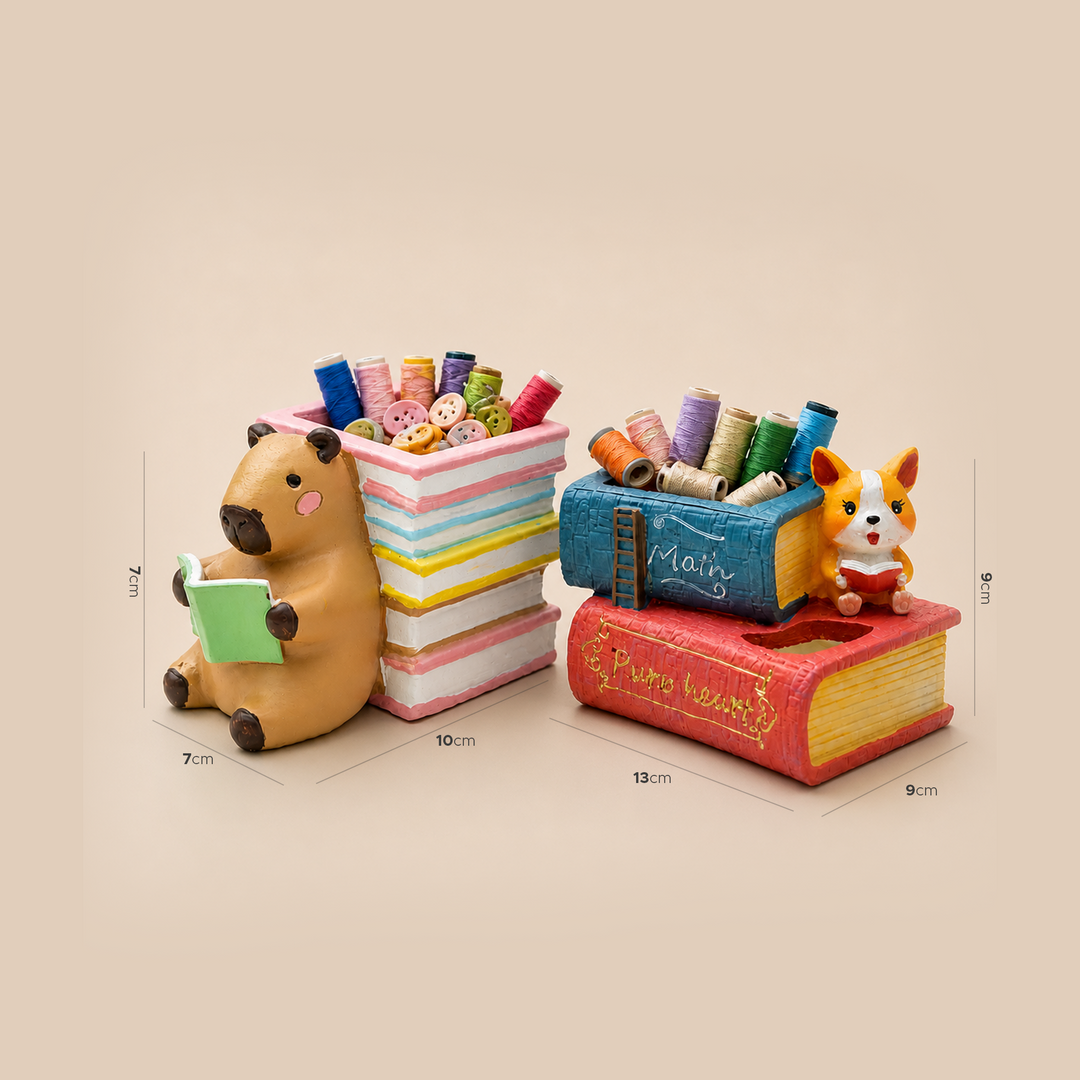 Reading 2Pcs Set Pig and Puppy Design Flower Pot Polyresin Decorative Planter for Succulents Mini Plants Indoor Outdoor Home Office Desk Décor Pen Pencil Holder Propagator Kit