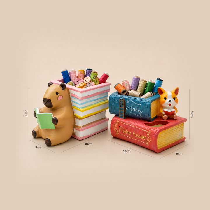 Reading 2Pcs Set Pig and Puppy Design Flower Pot Polyresin Decorative Planter for Succulents Mini Plants Indoor Outdoor Home Office Desk Décor Pen Pencil Holder Propagator Kit