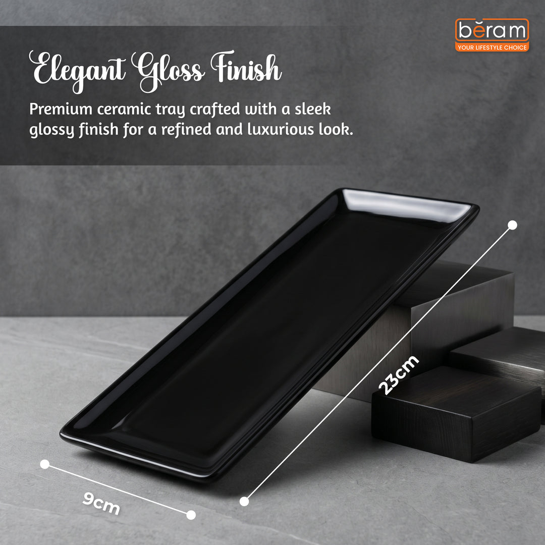 Beram Bathroom Storage Rack with Black Ceramic Rectangular Multipurpose Tray, Durable Freestanding Countertop Organizer for Toiletries, Bath Essentials and Accessories, Modern Space-Saving Design