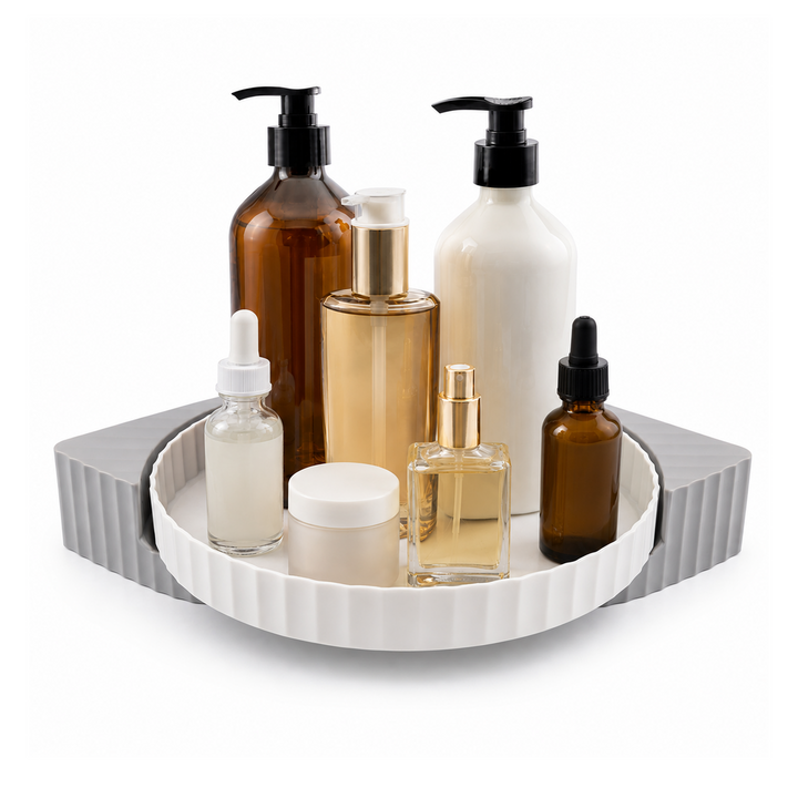 BERAM Bathroom Storage Rack Corner Rotating Shelf  Organizer with 360° Rotation Space-Saving Waterproof Wall Mounted  Self Adhesive Shower Shelf for Toiletries White and Grey