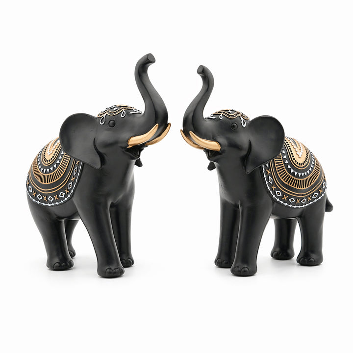 BERAM Royal Elephant Figurines Set of 2 Resin Elephant Statues with Gold Accents Lucky Trunk Up Elephant Décor for Living Room Bedroom Office and Home Decoration Perfect Housewarming Gift