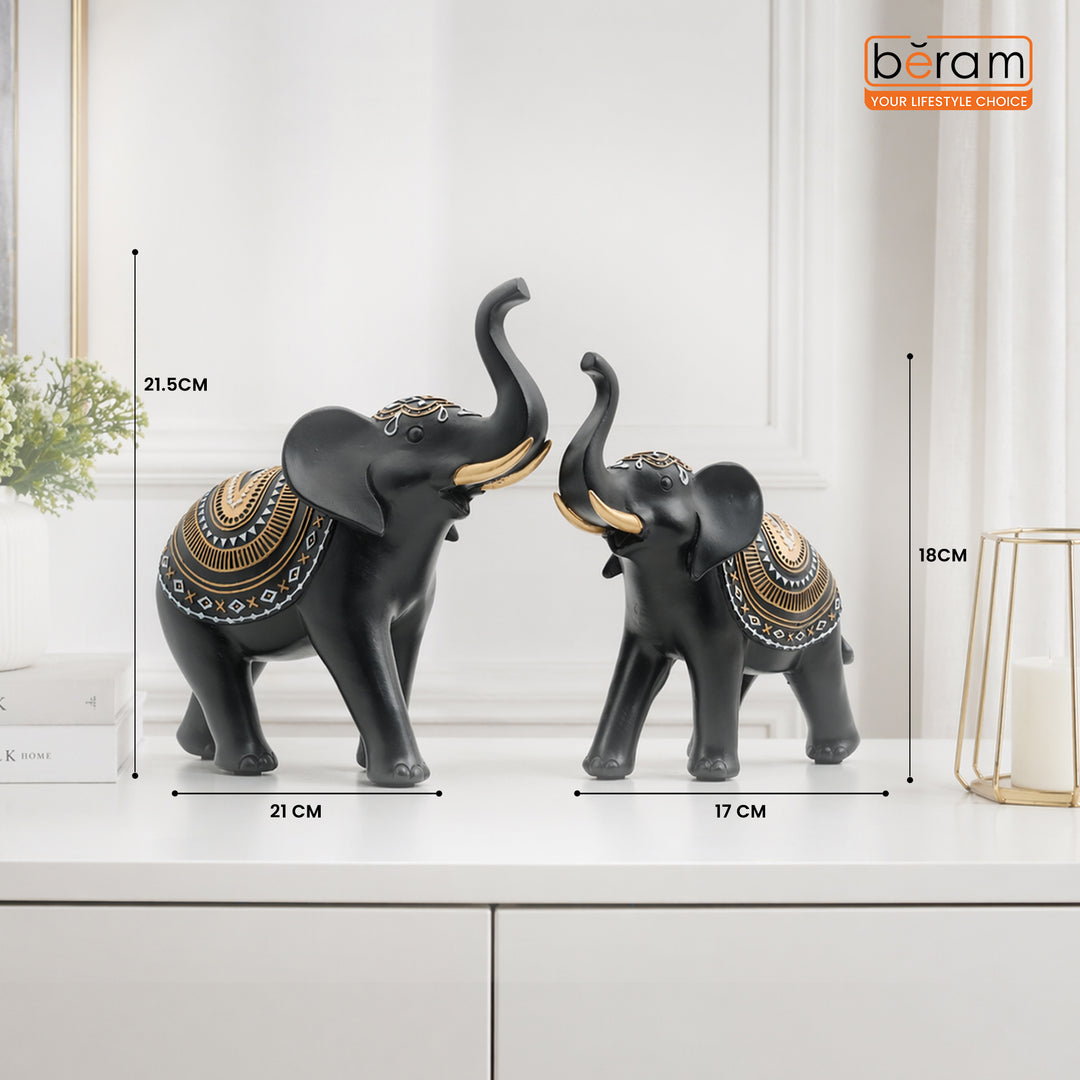 BERAM Royal Elephant Figurines Set of 2 Resin Elephant Statues with Gold Accents Lucky Trunk Up Elephant Décor for Living Room Bedroom Office and Home Decoration Perfect Housewarming Gift