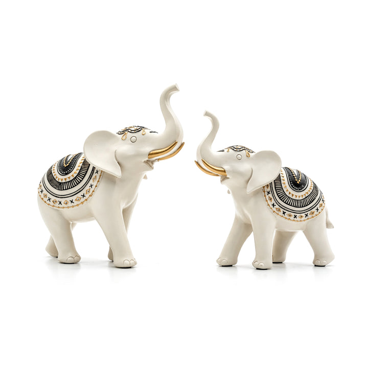 BERAM Royal Elephant Figurines Set of 2 Resin Elephant Statues with Gold Accents Lucky Trunk Up Elephant Décor for Living Room Bedroom Office and Home Decoration Perfect Housewarming Gift