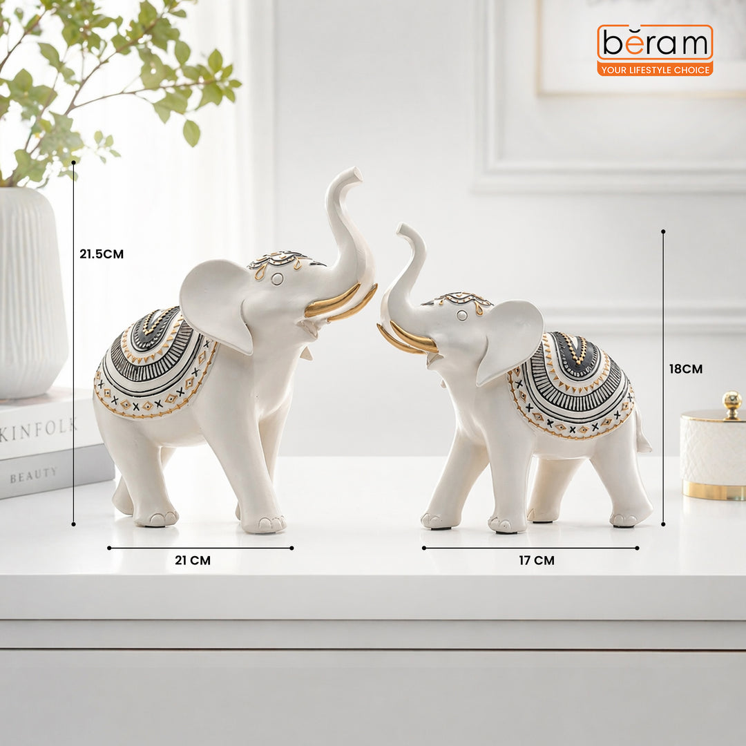 BERAM Royal Elephant Figurines Set of 2 Resin Elephant Statues with Gold Accents Lucky Trunk Up Elephant Décor for Living Room Bedroom Office and Home Decoration Perfect Housewarming Gift