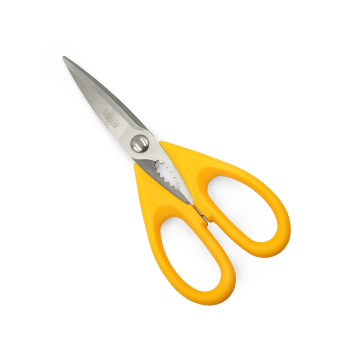BERAM 9 Inch Kitchen Scissors with Nutcracker Heavy Duty Sharp 2CR13 Stainless Steel Blades Multipurpose Yellow Ergonomic Handle Perfect for Home Food Preparation