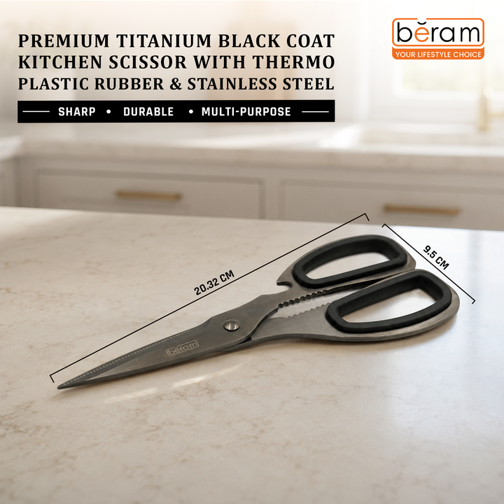 BERAM Multipurpose Kitchen Shears with Nutcracker and Can Opener Heavy Duty 2CR13 Stainless Steel Blades Sharp Rustproof Scissors for Cooking and Household Use