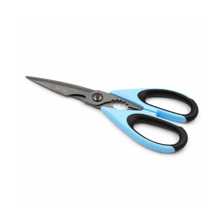 BERAM 9 Inch Heavy Duty Kitchen Shears Titanium Black Coated 2CR13 Stainless Steel Scissors with Nutcracker and Blue Ergonomic Non-Slip Handle for Cooking and Daily Use