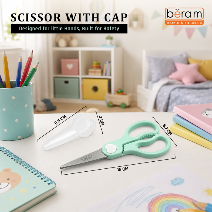 BERAM 6.5 Inch Heavy Duty Multipurpose Scissors for Kitchen and Office Sharp 2CR13 Stainless Steel Blades with Ergonomic Blue PP Handle and Safety Cap for Home Office Kitchen Use