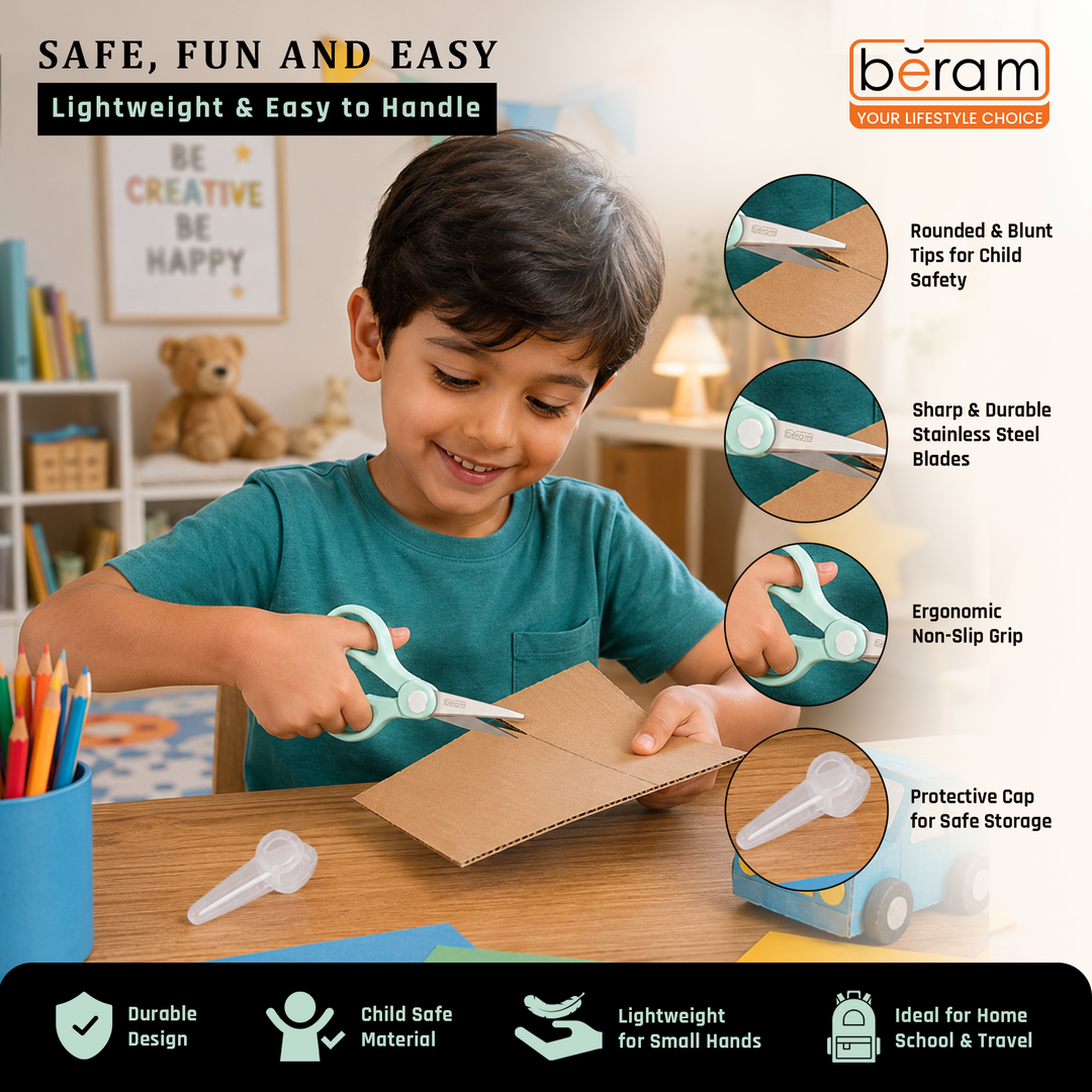 BERAM 6.5 Inch Heavy Duty Multipurpose Scissors for Kitchen and Office Sharp 2CR13 Stainless Steel Blades with Ergonomic Blue PP Handle and Safety Cap for Home Office Kitchen Use