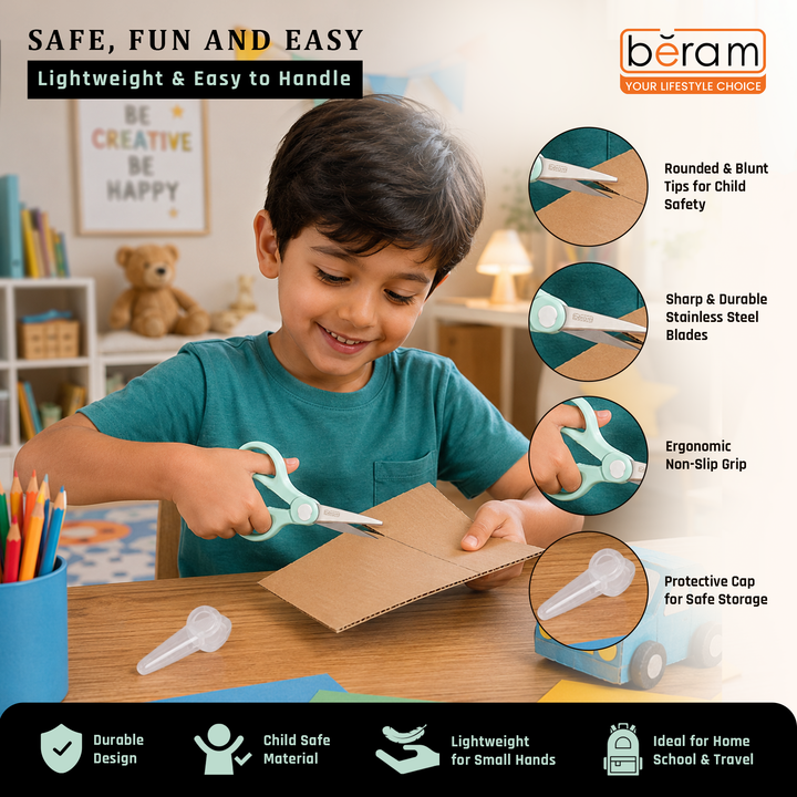 BERAM 6.5 Inch Heavy Duty Multipurpose Scissors for Kitchen and Office Sharp 2CR13 Stainless Steel Blades with Ergonomic Blue PP Handle and Safety Cap for Home Office Kitchen Use