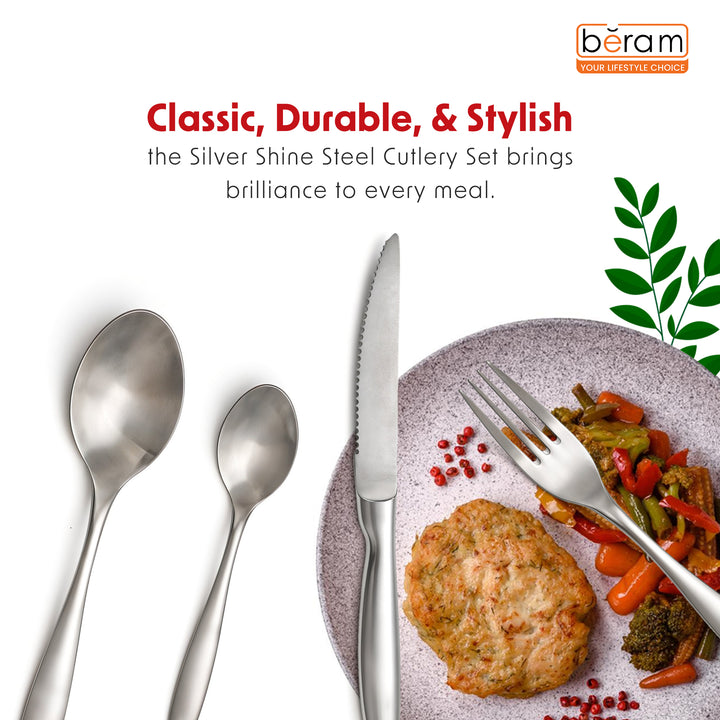 BERAM Silver Shine Steel Cutlery Set, Stainless Steel Flatware Set, 18/10 Grade, Kitchen Utensils Set, Tableware Set For Home, Restaurants, Hotels and More
